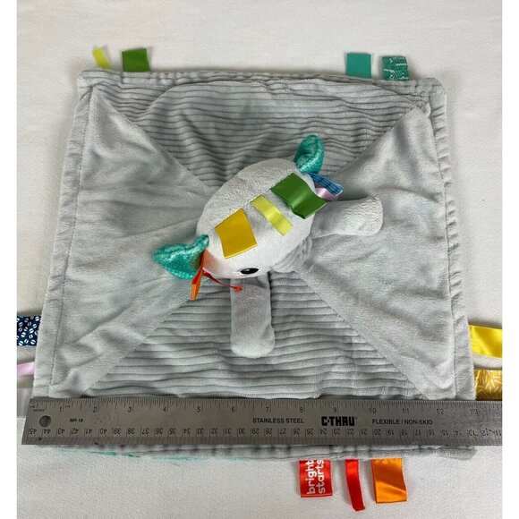 Bright Starts Cuddle N Tags 2-Sided Elephant Lovie Blanket Satin Ribbons Sensory - Picture 8 of 10